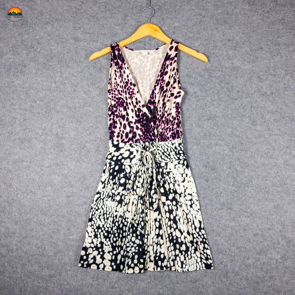 Diane Von Furstenberg DVF OBLIXE Mini Dress Multicolor Leopard Print Women's 2 - Picture 1 of 13